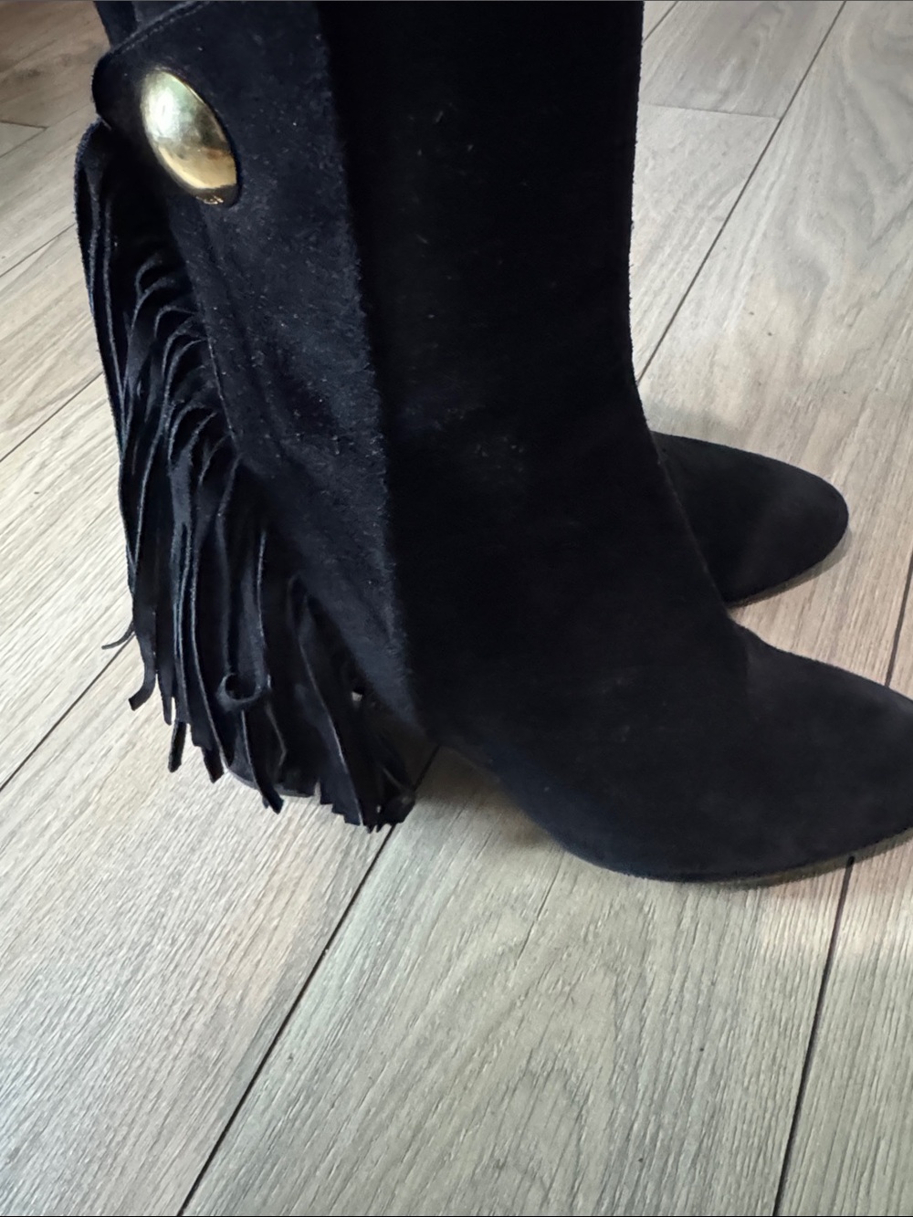 Cloé Black Suede Fringe Ankle Boots - Picture 5 of 9